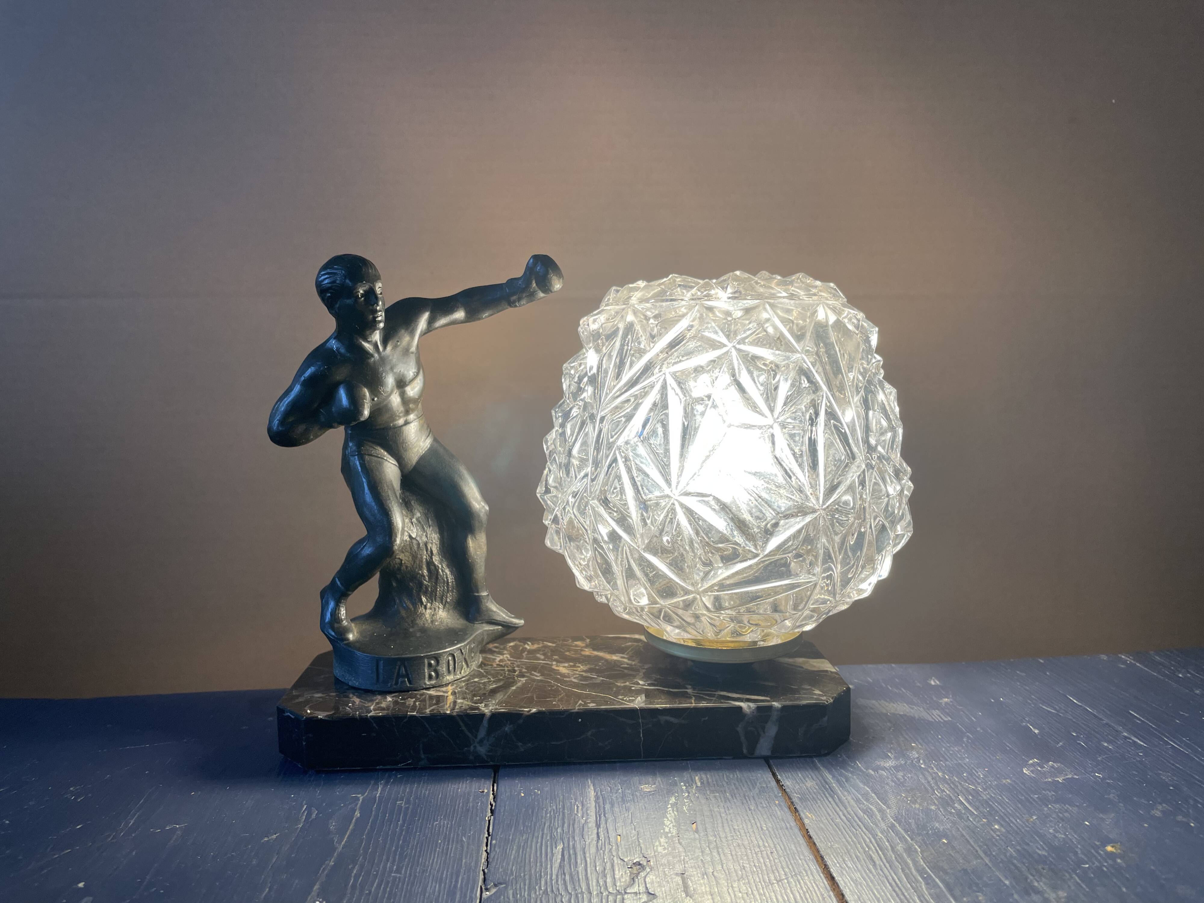 Marble table lamp, boxing, 1930s