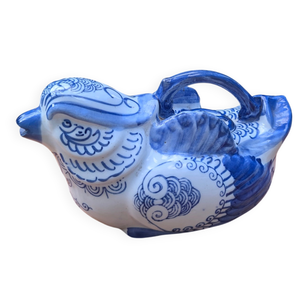 Ancienne théière / verseuse oiseau en porcelaine bleu et blanc