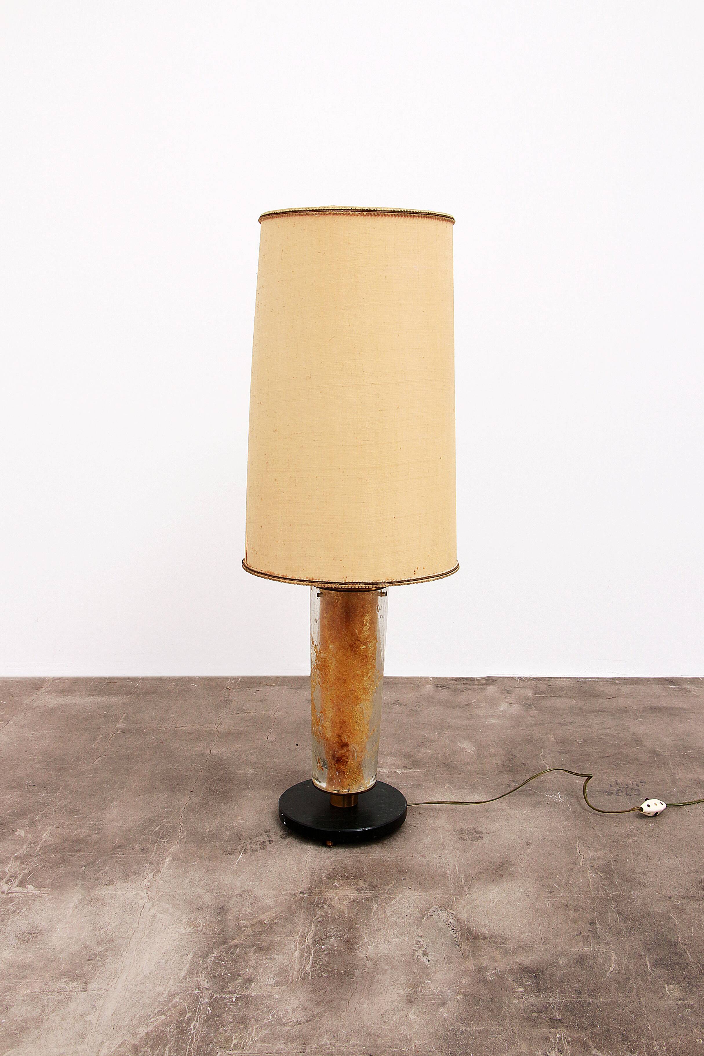 Brutalist Table Lamp Marble & Glass, Vintage 1980