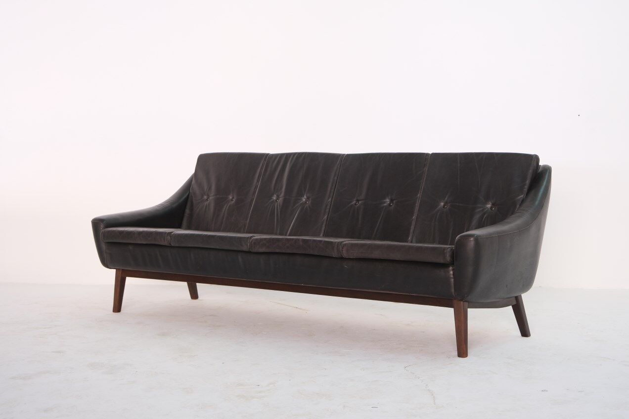 Mid-Century Teak and Leather 4-Seater Sofa by Svane Ekornes, 1960s