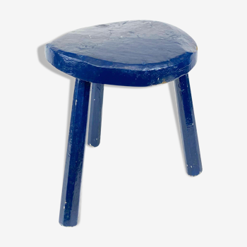 Blue lacquered wooden milking stool