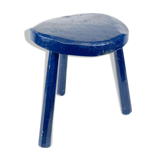 Tabouret de traite en bois laqué bleu