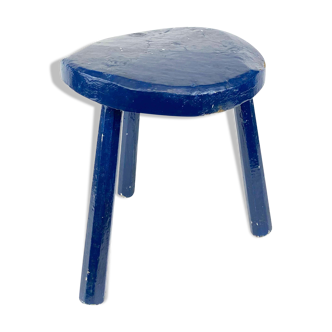 Blue lacquered wooden milking stool