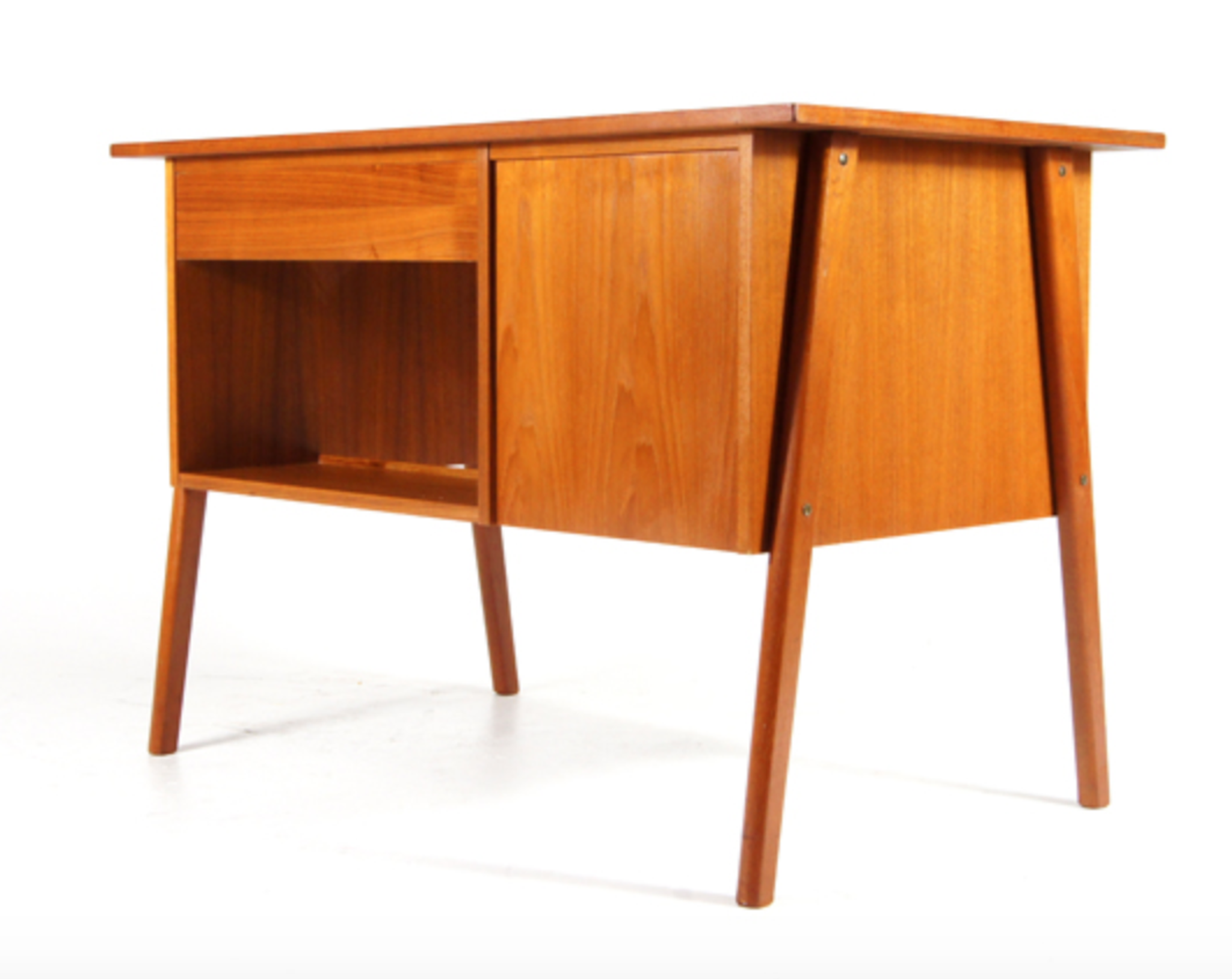Simple pedestal pedestal desk in vintage danish retro teak from the 60s/70s