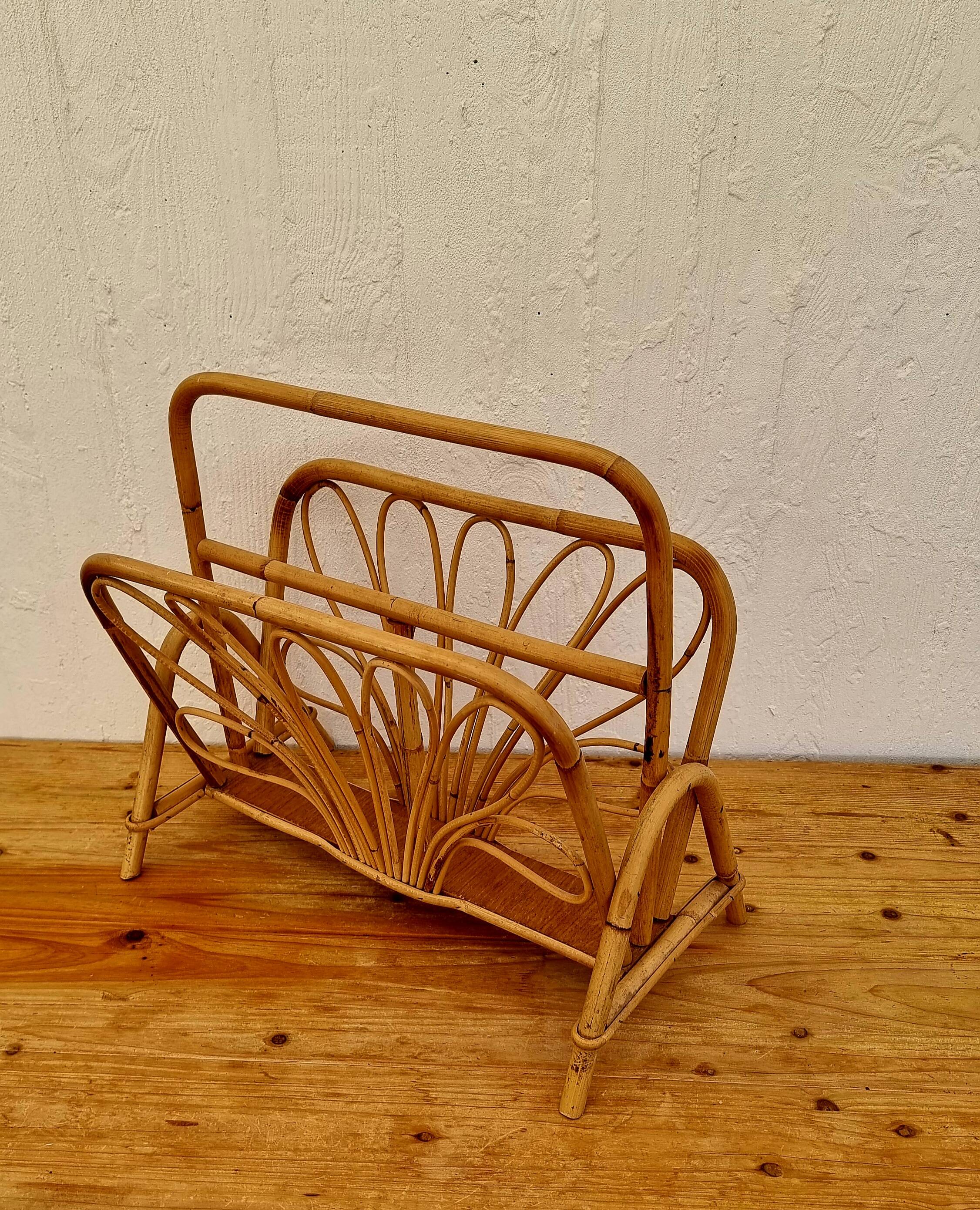 Vintage rattan magazine rack