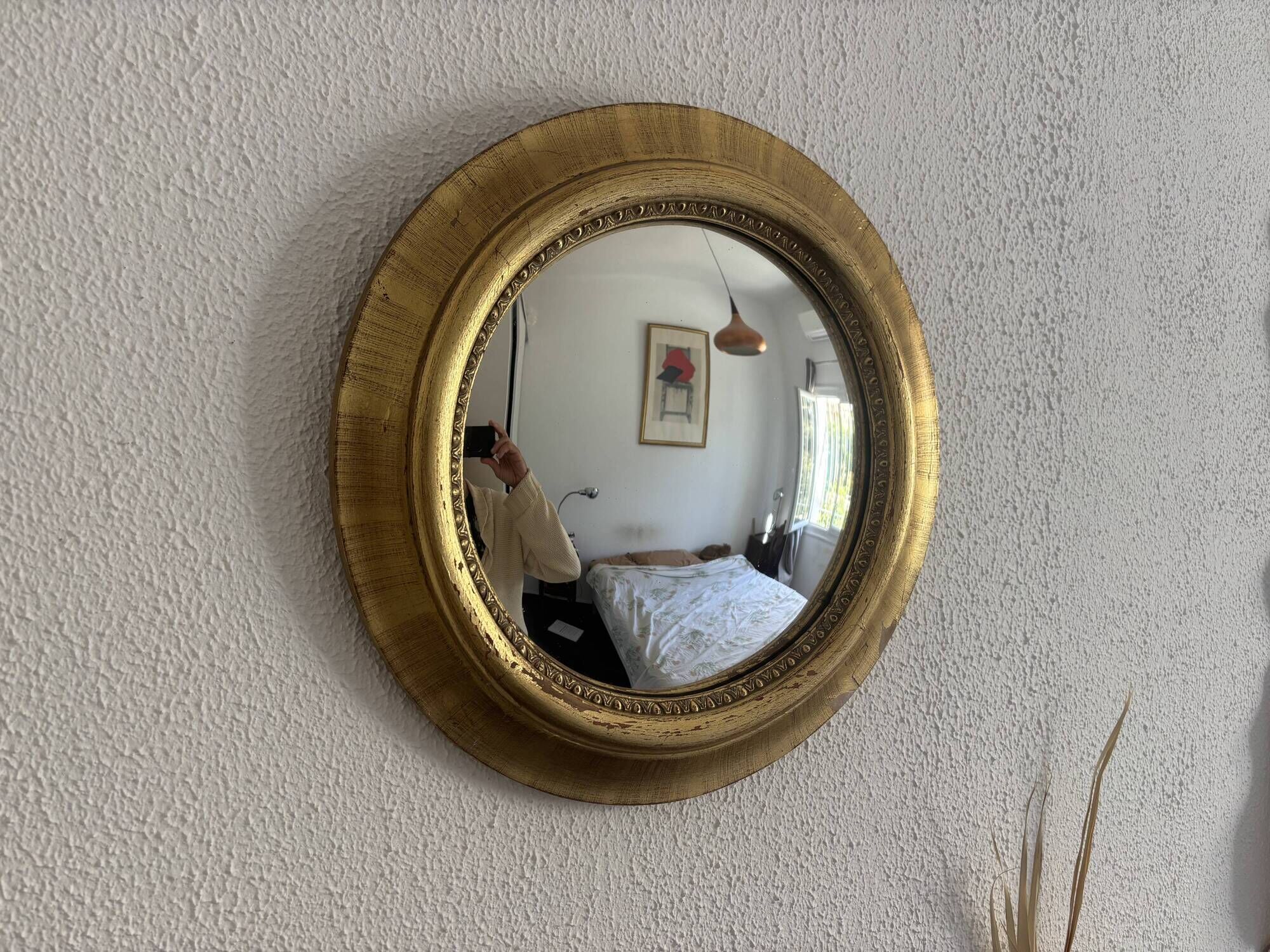 Vintage 1970s sun mirror witch's eye wood and gold - 42 cm