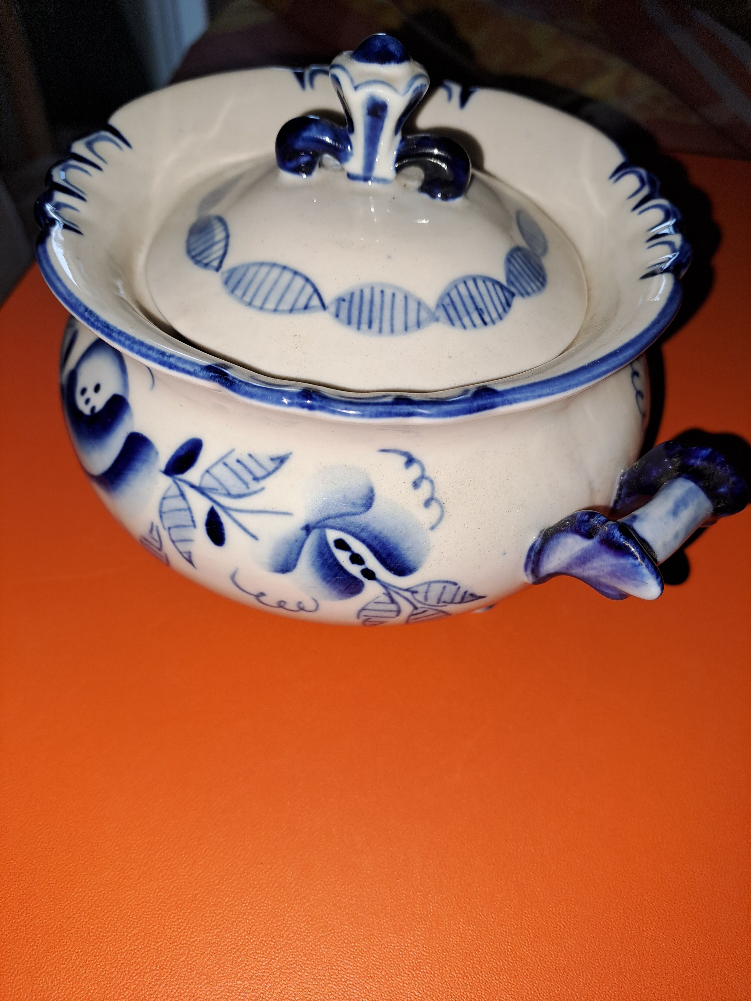 Vintage Gzhel porcelain sugar bowl