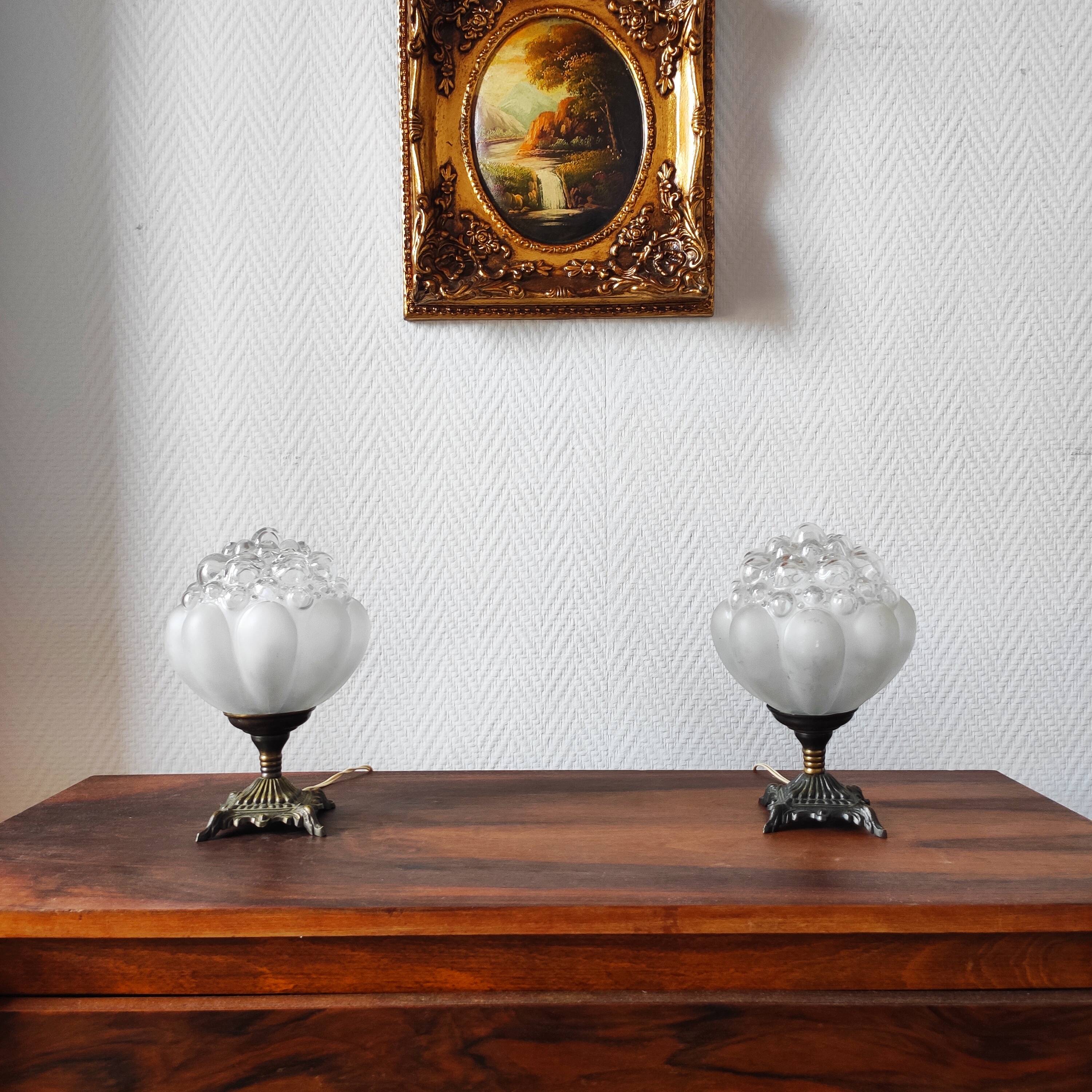 Pair of antique bubble globe lamps