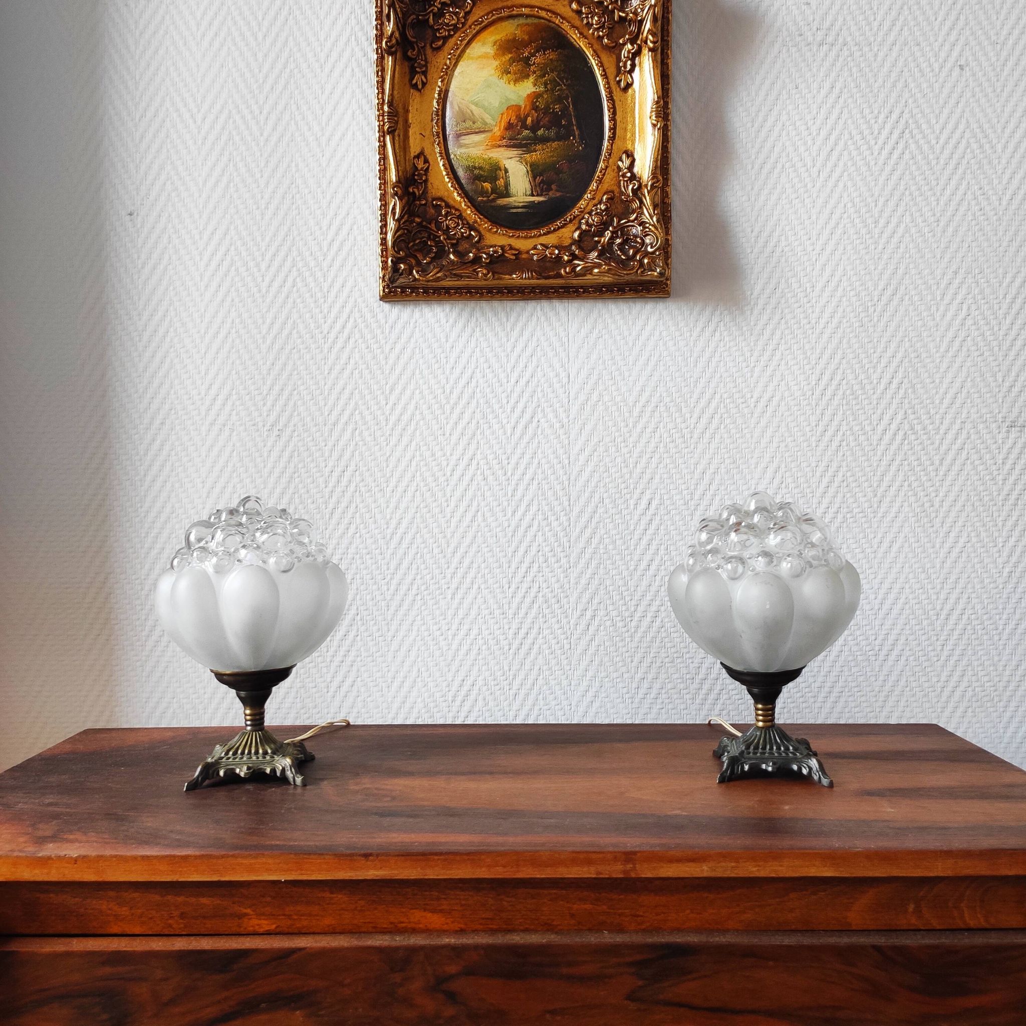 Pair of antique bubble globe lamps