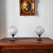 Pair of antique bubble globe lamps