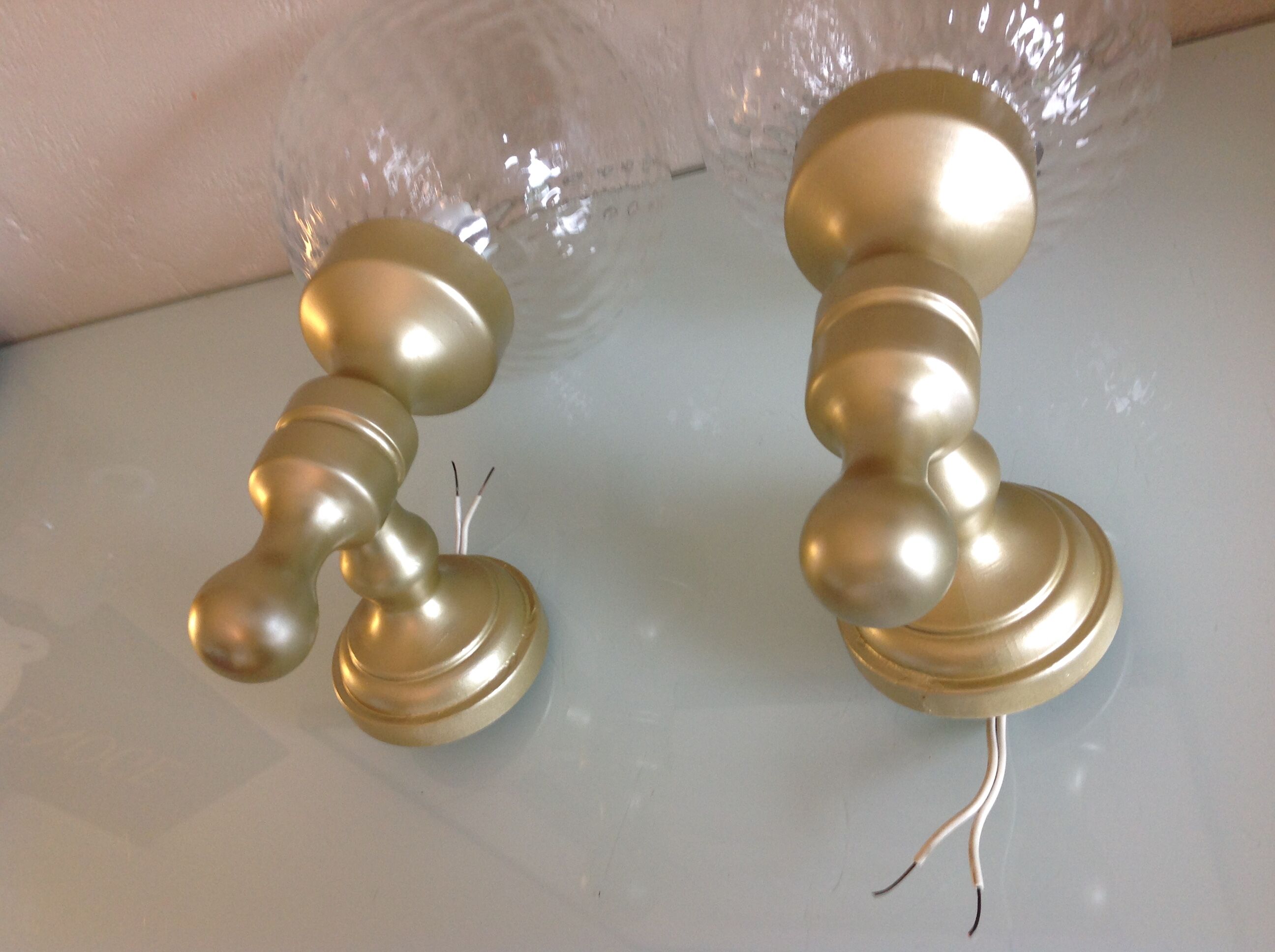 Pair of glass and gilded wood globes /vintage 60-70