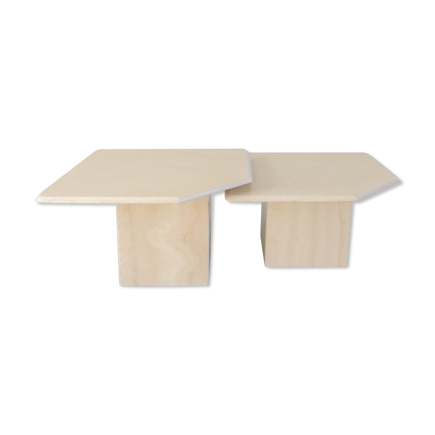 Ensemble de 2 tables basses tables d’appoint en travertin vintage