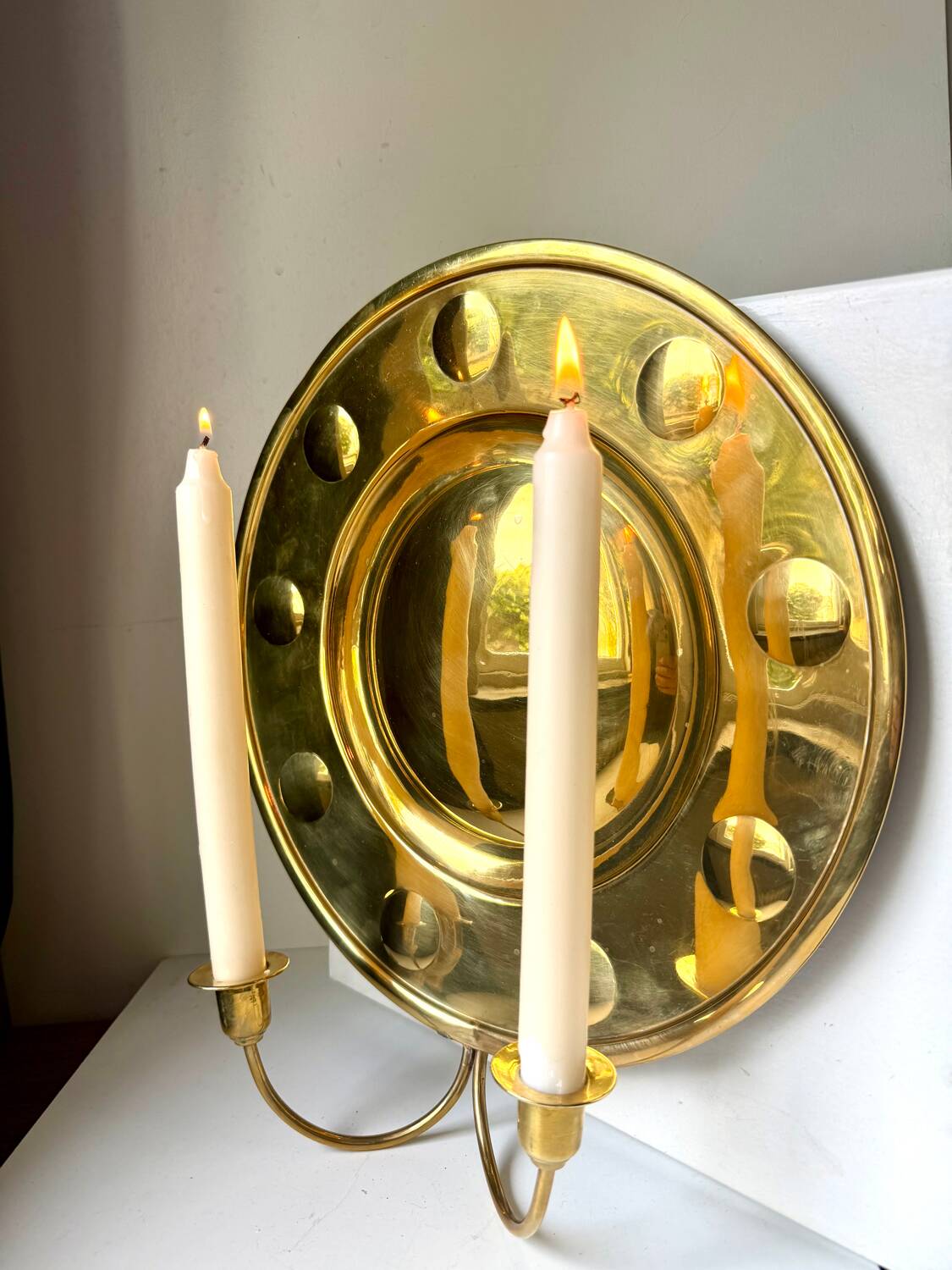 Vintage Wall Double Candle Holder Sconce in Brass