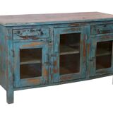Ancien buffet en teck birman patine bleue d'origine