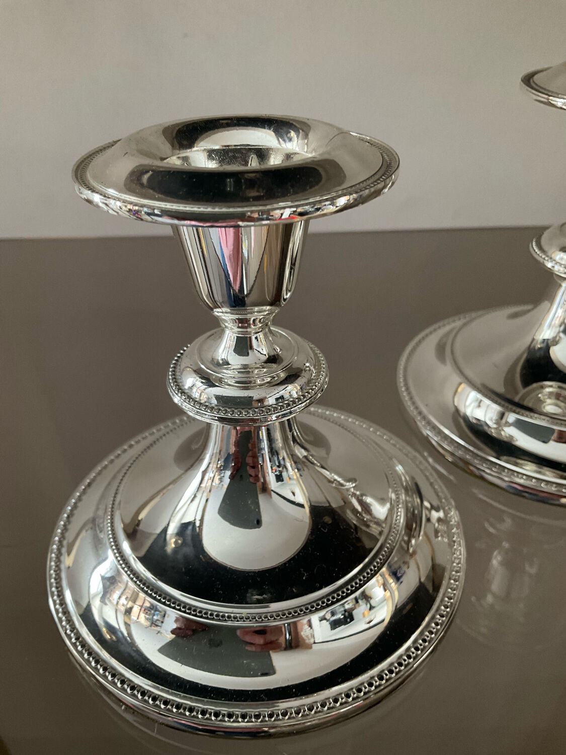 Pair of vintage silver metal candle holders