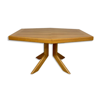 Ancienne table en bois massif octogonal a rallonge design Girsberger