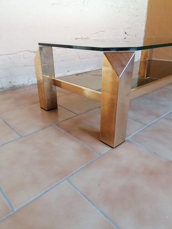 Table basse vintage dorée à l'or fin 23carats par Belgo Chrome