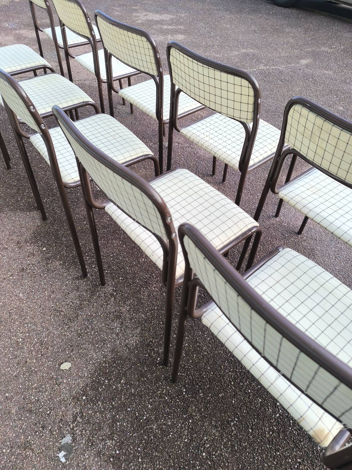 Set of 12 vintage Danish metal and fabric chairs