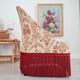 Beige toad armchair with floral patterns and red fringes
