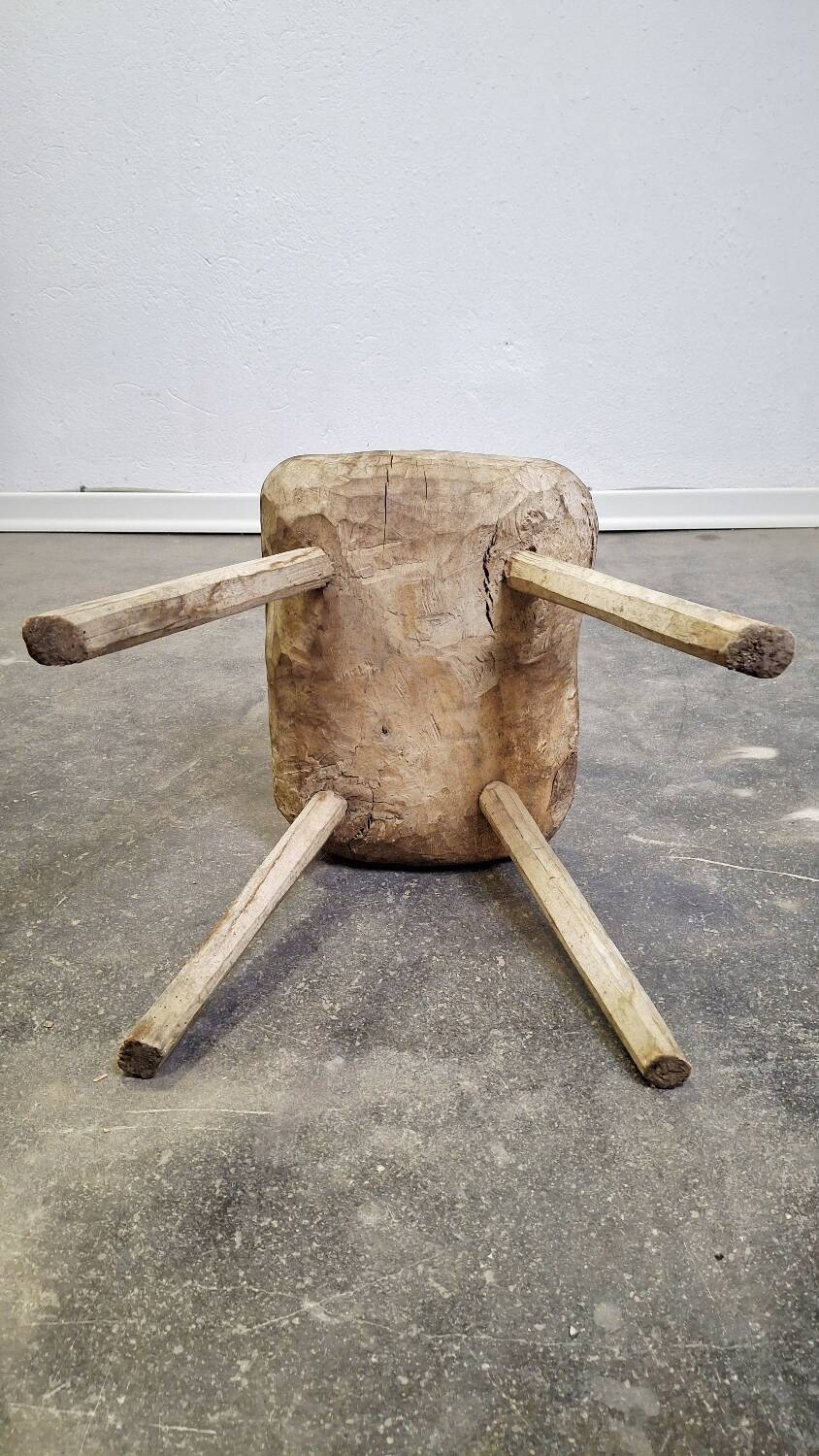 Hand-carved wooden stool, Wabi-Sabi. 1850-1900