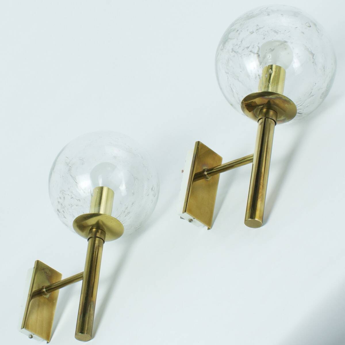 Vintage brass and glass wall lights, 1960s Doria Leuchten