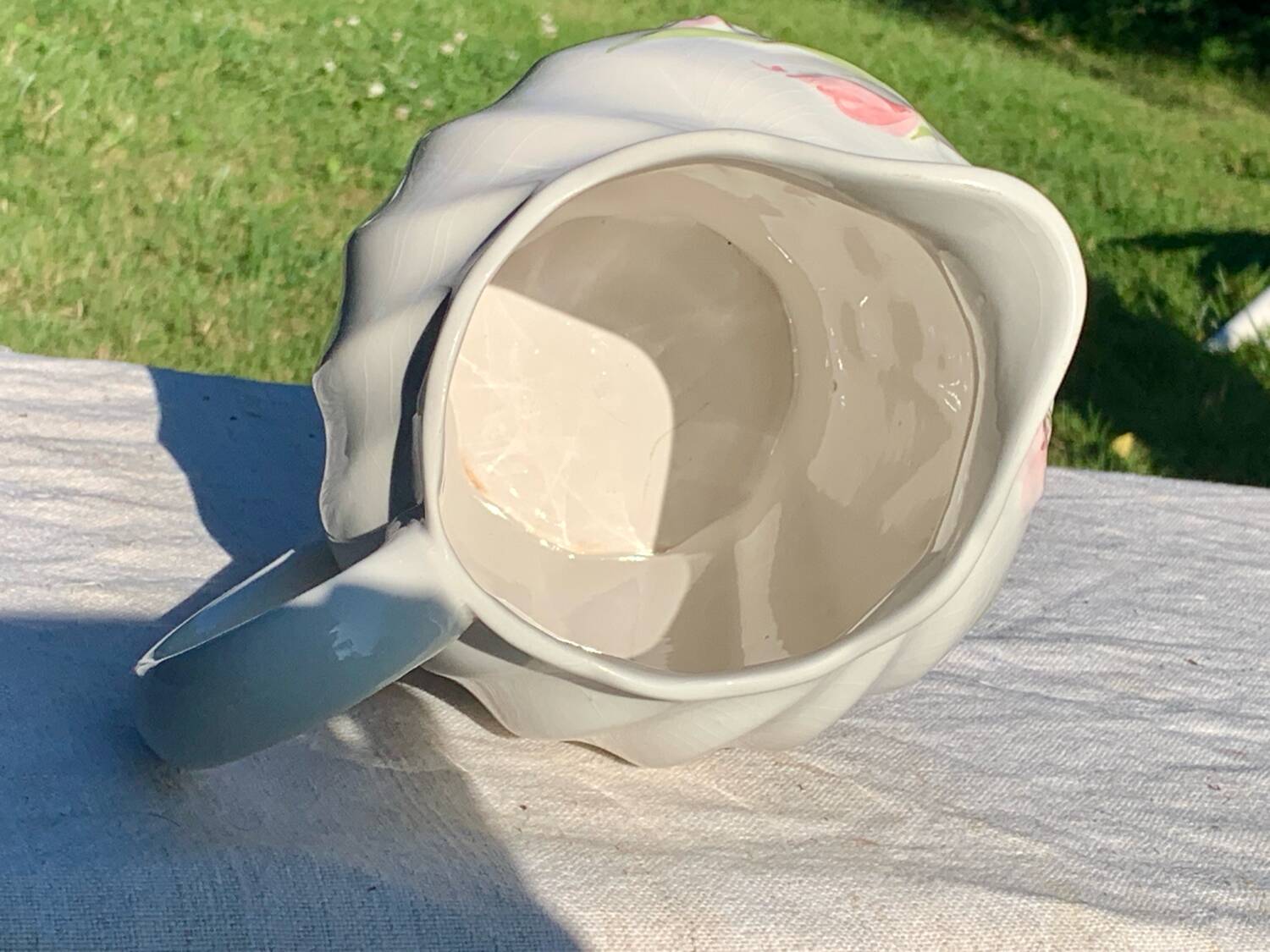 Vintage pink flower slip pitcher