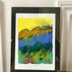 Aquarelle paysage signée sous-verre vintage