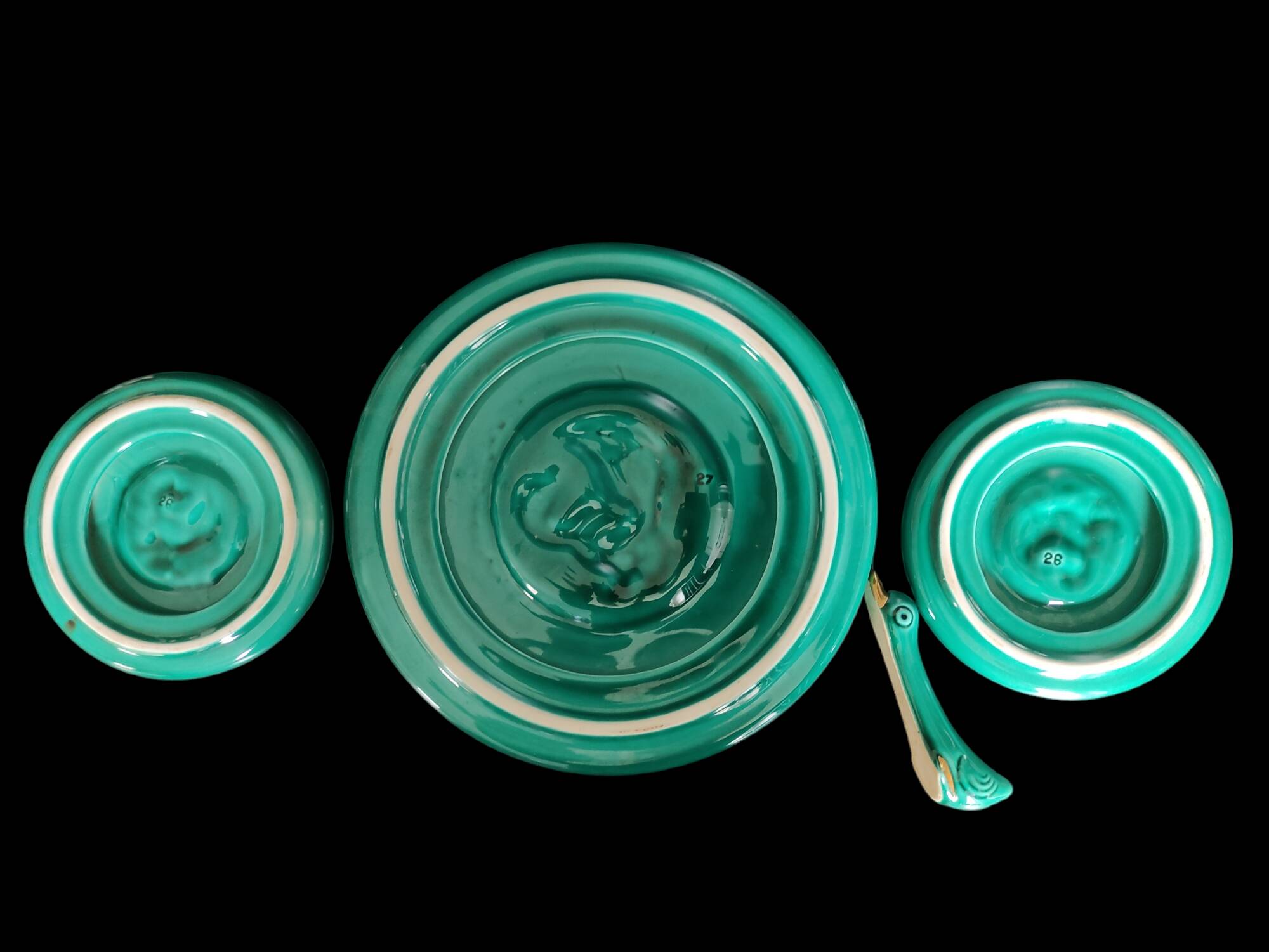 turquoise ceramic dinner service from the 40s/50s