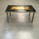 Table basse en fer forgé, bronze et marbre