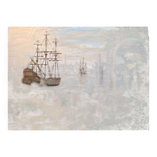 Ancienne tapisserie murale ''Scène de port'' Les Arts Tissés de France