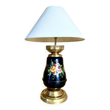 Lamp from the early 1900s, fabric cable, cotton shade.