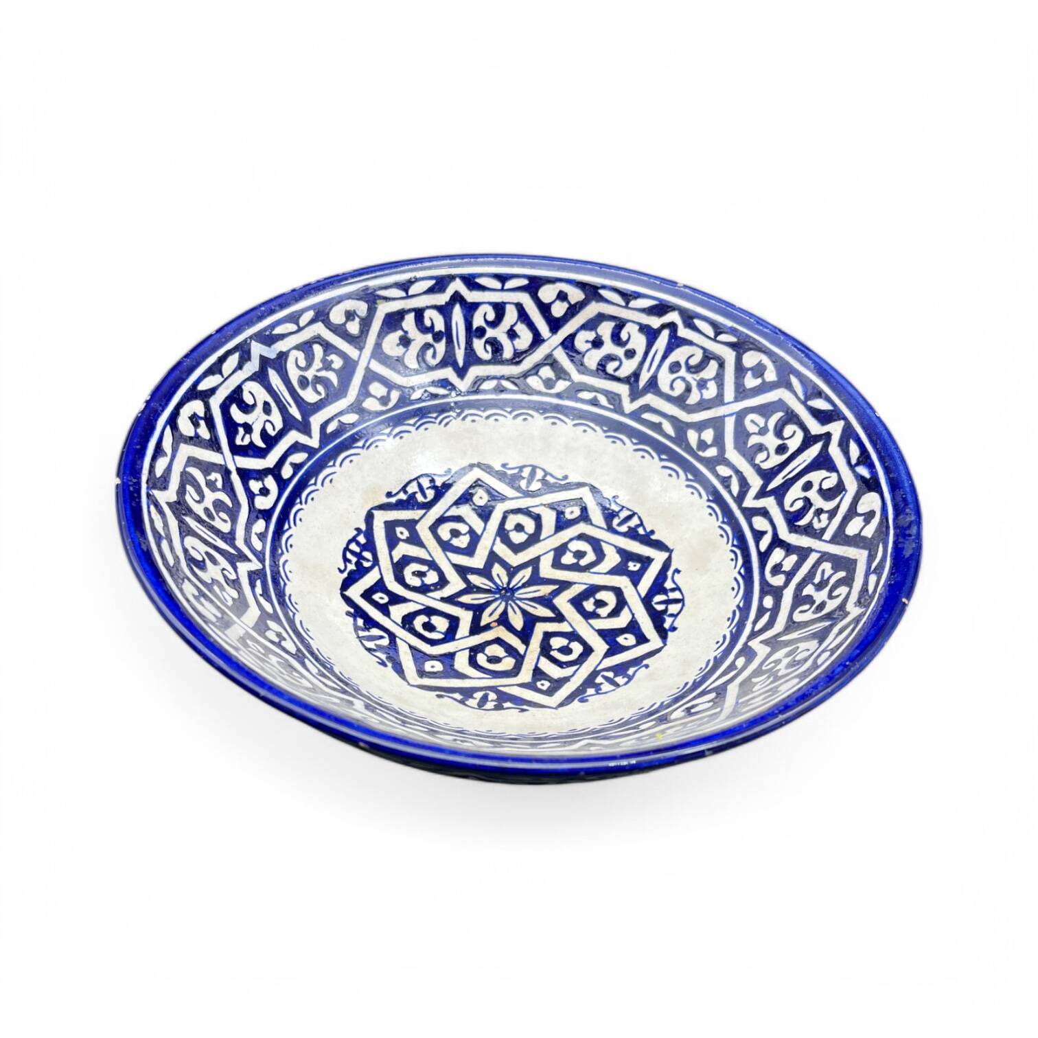 Moroccan ceramic handcrafted flat salad bowl from the city of Fez in Morocco