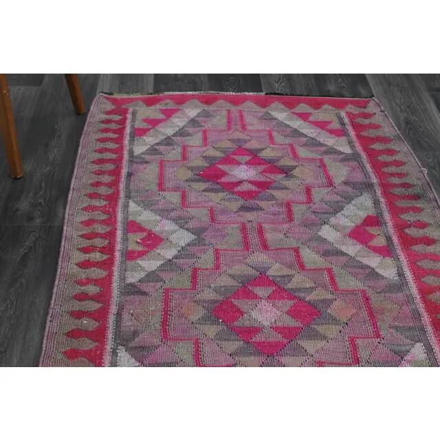 1970s Vintage Turkish Oushak Handmade Wool Cotton Purple Runner Rug 108x292