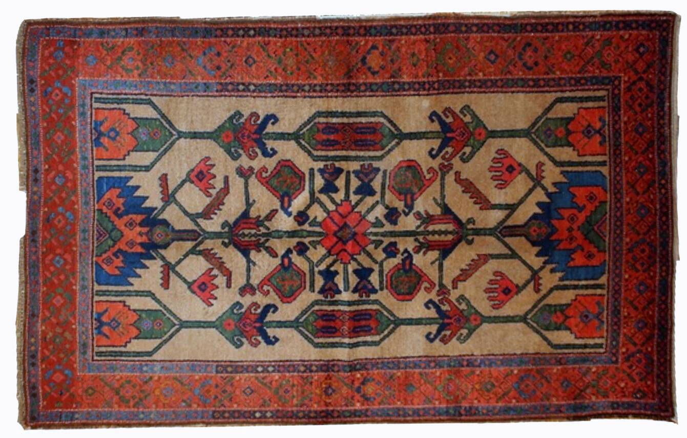 Handmade antique Persian Kurdish rug 122cm x 183cm 1900s