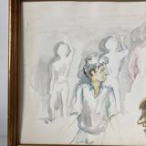 Watercolor drawing depicting people drawing in an amphitheater