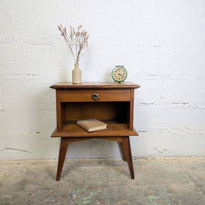 Table de chevet vintage aux pieds compas