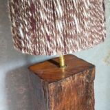 Brutalist lamp Art-populaire in solid wood, wool lampshade