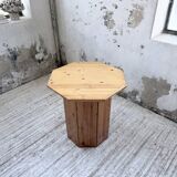 Hexagonal console table guéridon Regain pine 1970