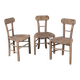Set of 3 rustic wooden and woven straw chairs