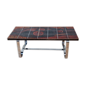 Coffee table in ceramic and vintage chrome metal signed Simonin