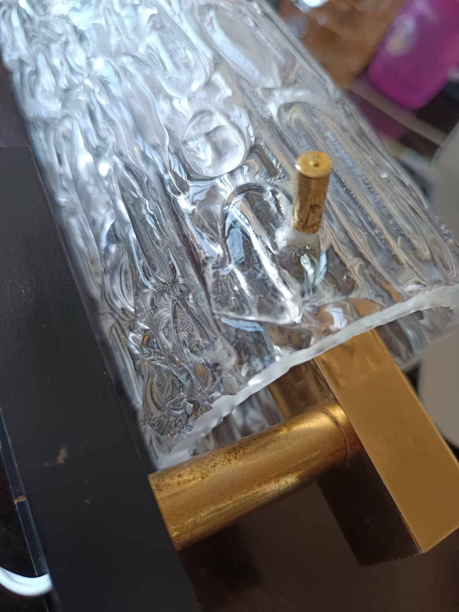 Pair of 1950s brass and glass wall lights