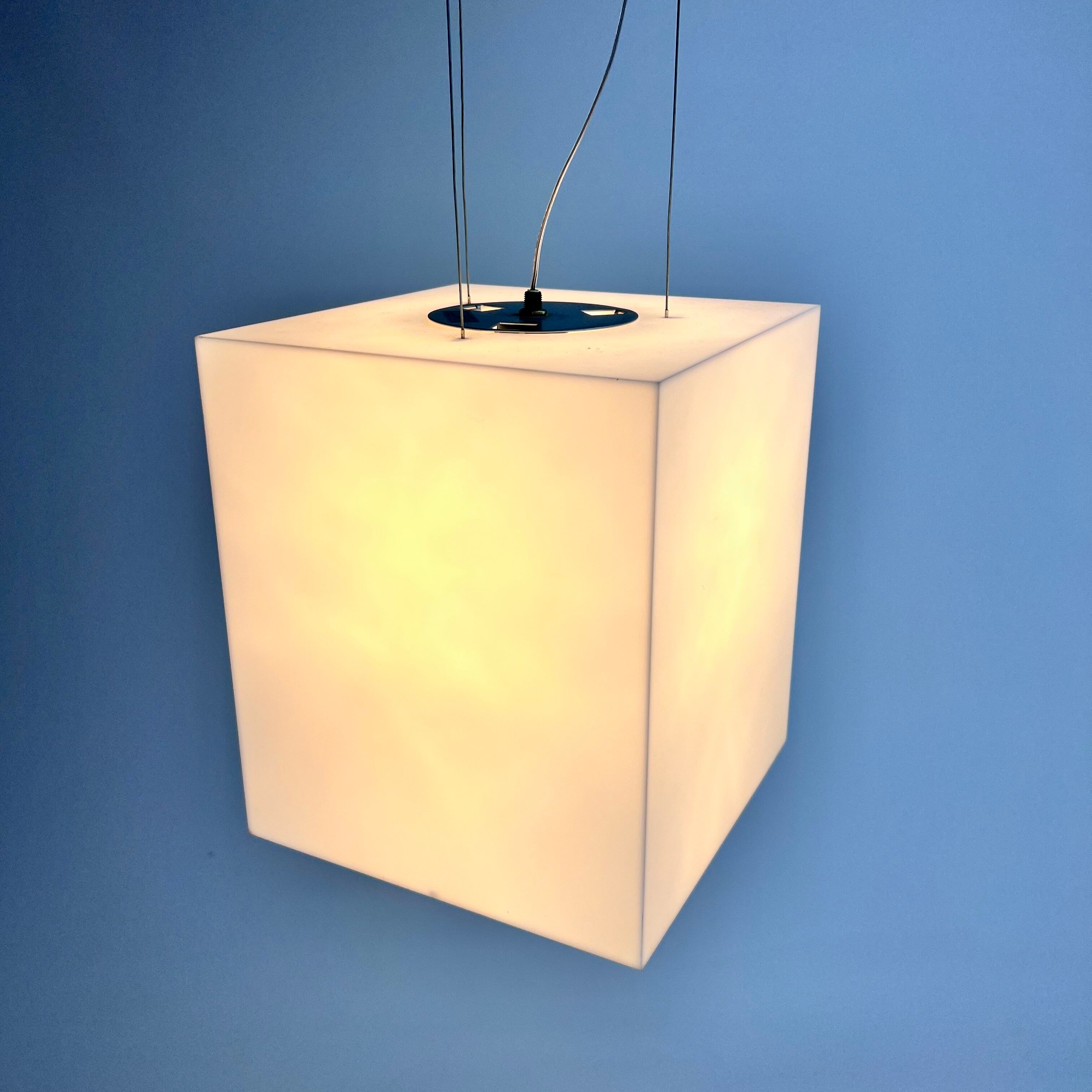 White plastic design cube pendant by Delta light Belgium, 1990s