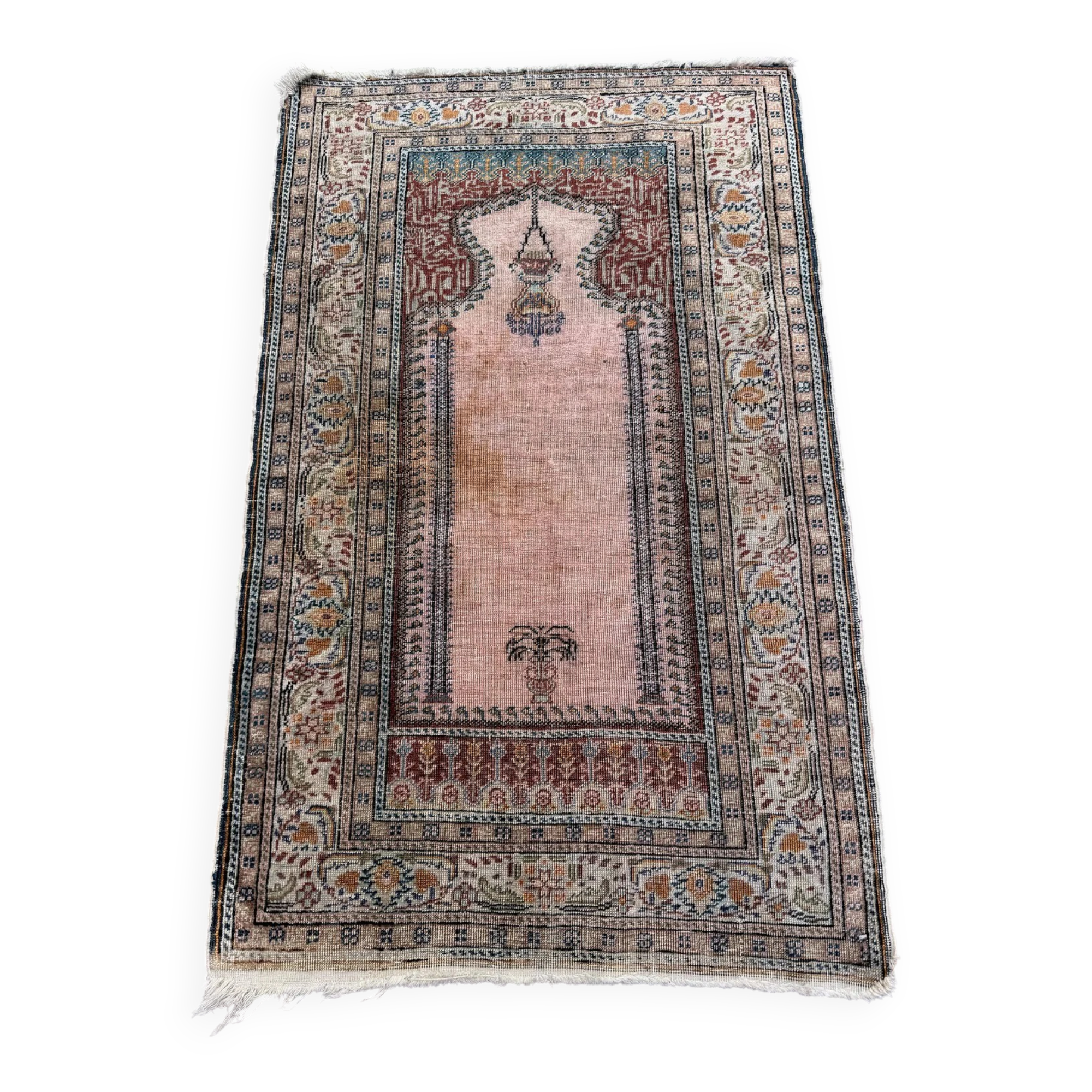 Turkish silk rug shabby vintage, 128x79cm tribal clearance 2510