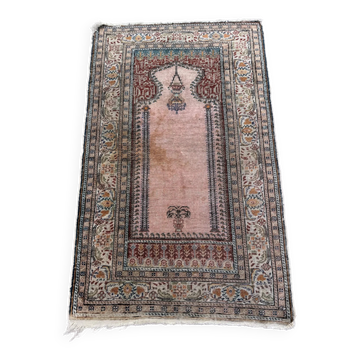 Turkish silk rug shabby vintage, 128x79cm tribal clearance 2510