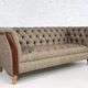 Chesterfield sofa in leather, fabric and wood
