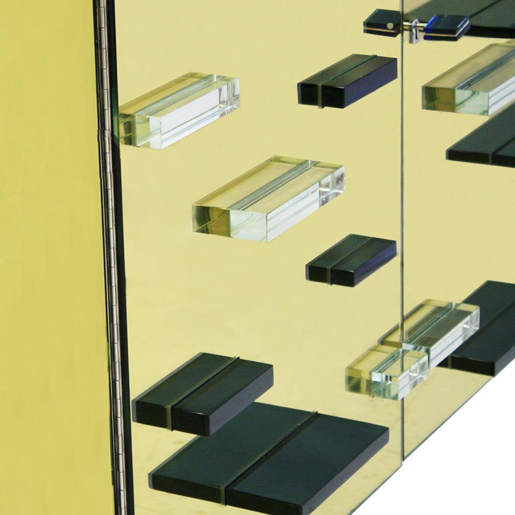Italian Cabinets Made of Golden Murano Glass Mirror and Brass, Contemporary