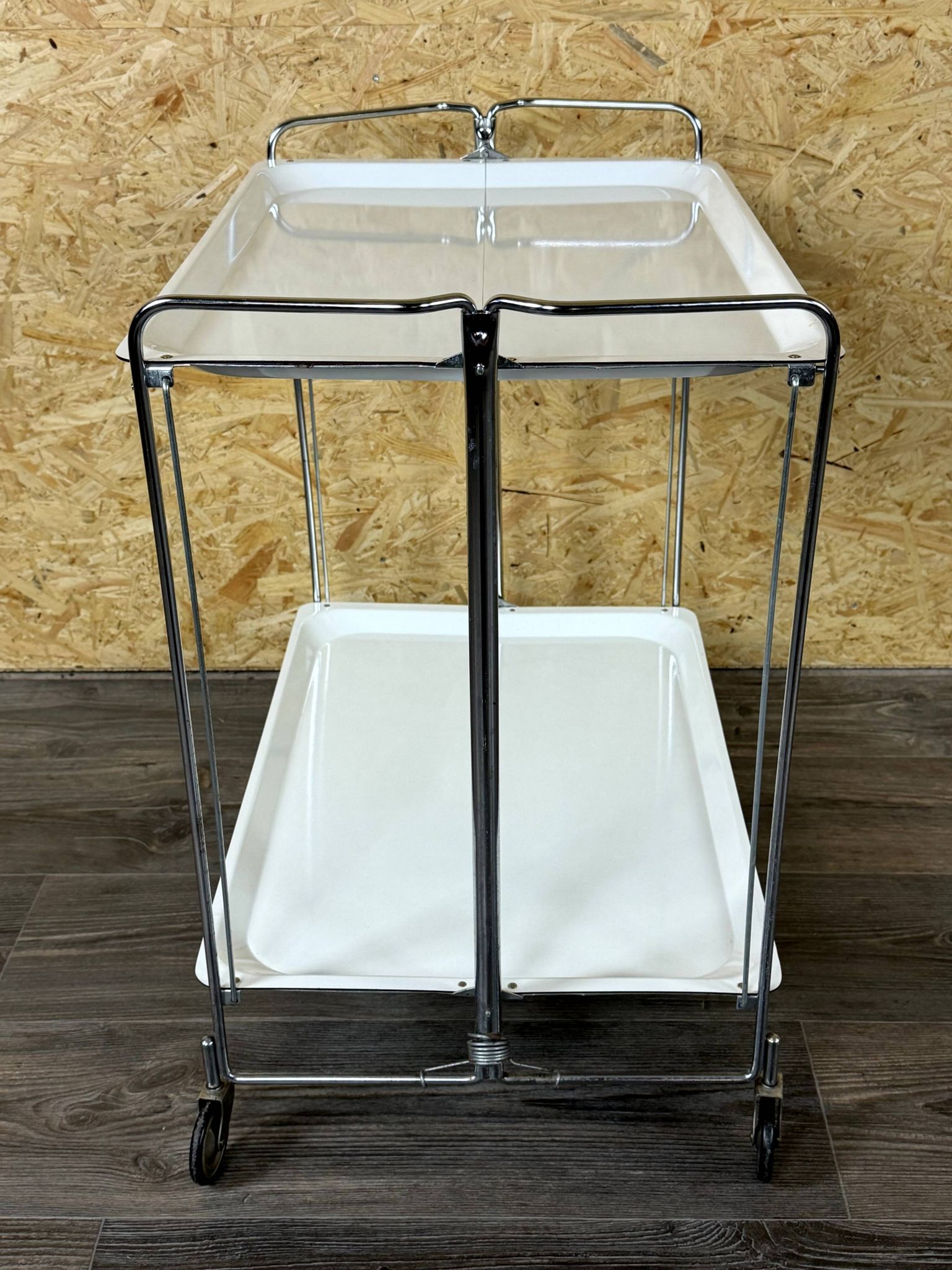 1960s 1970s Serving Cart Dinette Side Table Space Age Design Chrome White