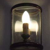 Pair french country brass & curved glass wall lights mirrored back plate 3965