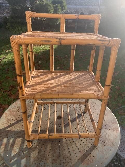 Vintage 3-tier bamboo and rattan shelf