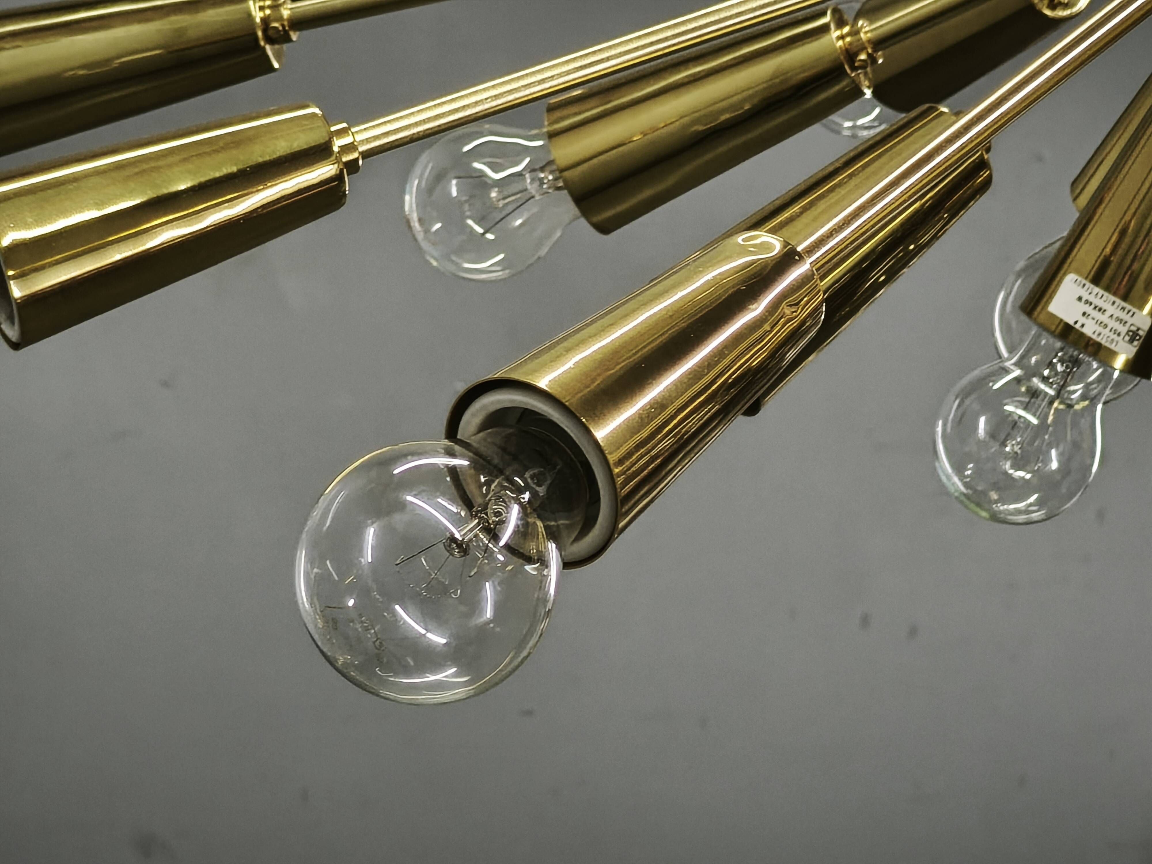 Kamenický Šenov 28-Light Brass Sputnik Chandelier, Czechoslovakia, 1970s